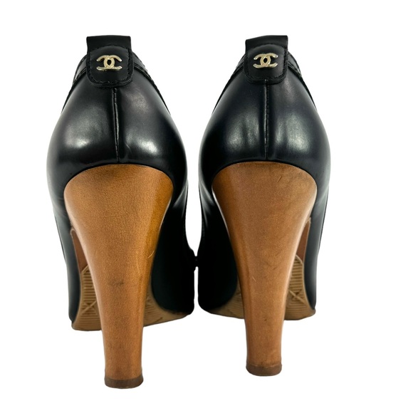 CHANEL Interlocking CC Black Leather Vintage Heeled Pumps Made in Italy 36-6US - Picture 9 of 16